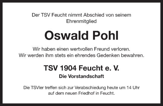 Traueranzeige von Oswald Pohl von Der Bote