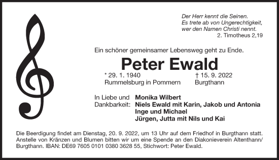 Traueranzeige von Peter Ewald von Der Bote