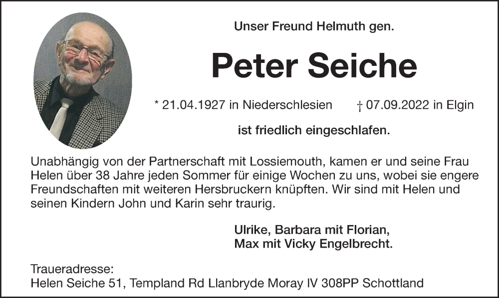  Traueranzeige für Peter Seiche vom 17.09.2022 aus Hersbrucker Zeitung Lokal