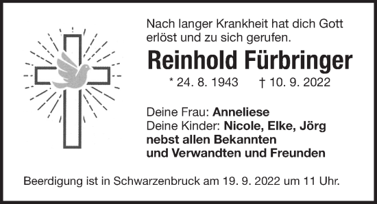 Traueranzeige von Reinhold Fürbringer von Der Bote