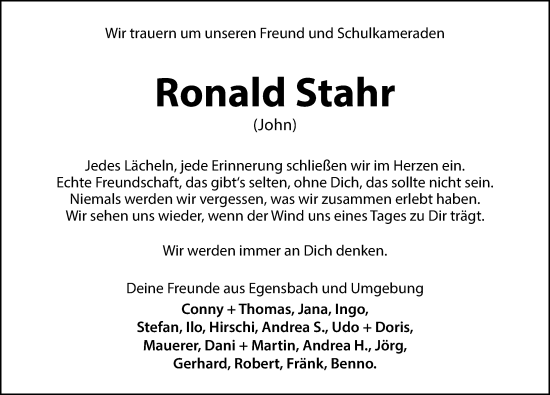 Traueranzeige von Ronald Stahr von Hersbrucker Zeitung Lokal