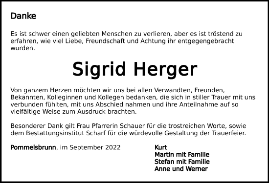 Traueranzeige von Sigrid Herger von Hersbrucker Zeitung Lokal