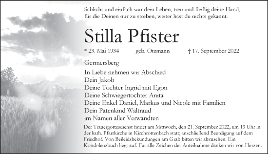 Traueranzeige von Stilla Pfister von Pegnitz-Zeitung