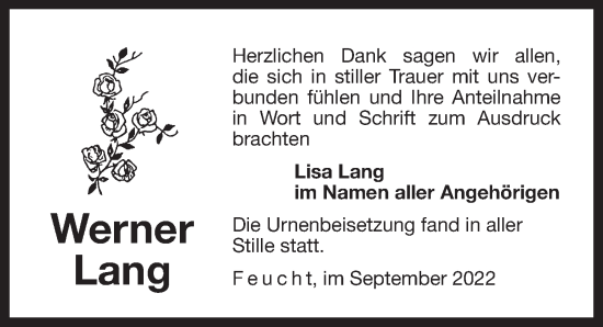 Traueranzeige von Werner Lang von Der Bote