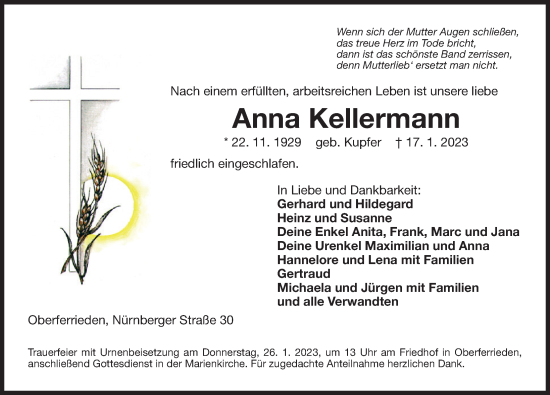 Traueranzeige von Anna Kellermann von Der Bote