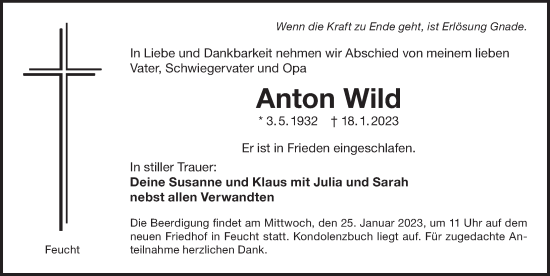 Traueranzeige von Anton Wild von Der Bote