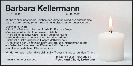 Traueranzeige von Barbara Kellermann von Der Bote