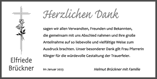 Traueranzeige von Elfriede Brückner von Hersbrucker Zeitung Lokal