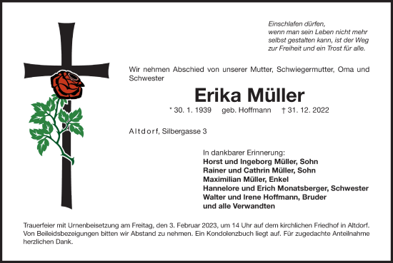 Traueranzeige von Erika Müller von Der Bote