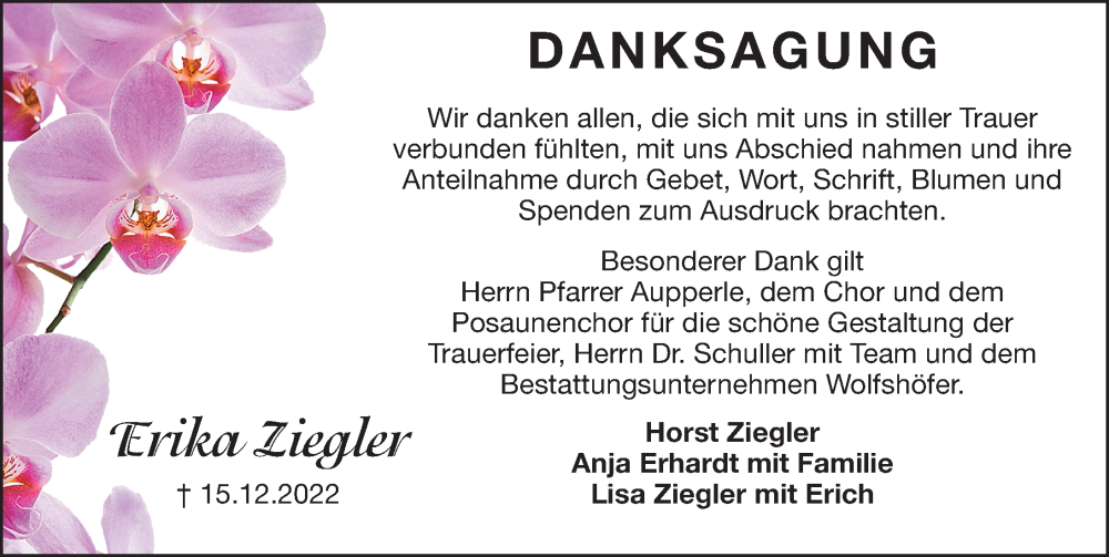  Traueranzeige für Erika Ziegler vom 21.01.2023 aus Hersbrucker Zeitung Lokal