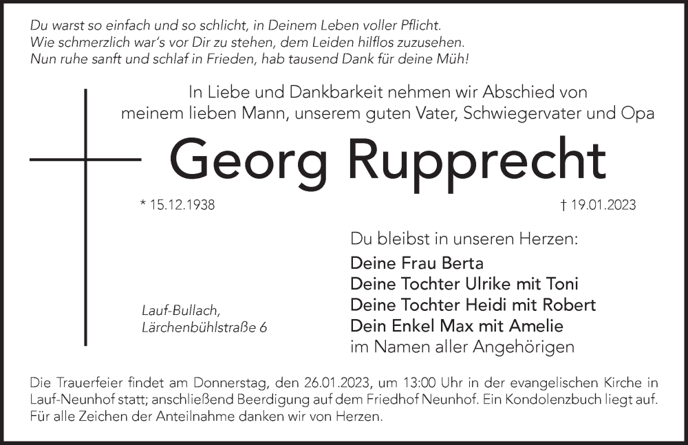  Traueranzeige für Georg Rupprecht vom 24.01.2023 aus Pegnitz-Zeitung