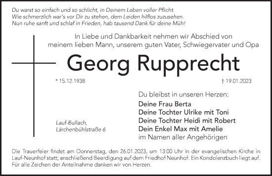 Traueranzeige von Georg Rupprecht von Pegnitz-Zeitung