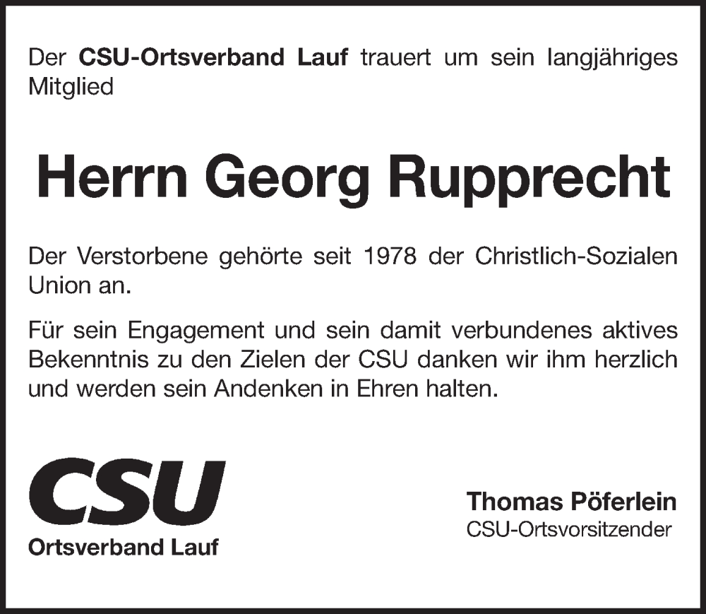  Traueranzeige für Georg Rupprecht vom 27.01.2023 aus Pegnitz-Zeitung