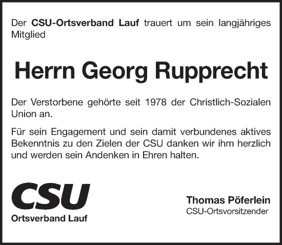 Traueranzeige von Georg Rupprecht von Pegnitz-Zeitung