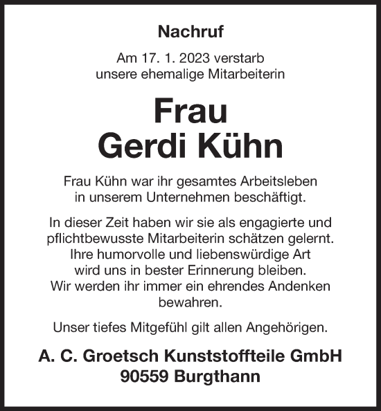 Traueranzeige von Gerdi Kühn von Der Bote