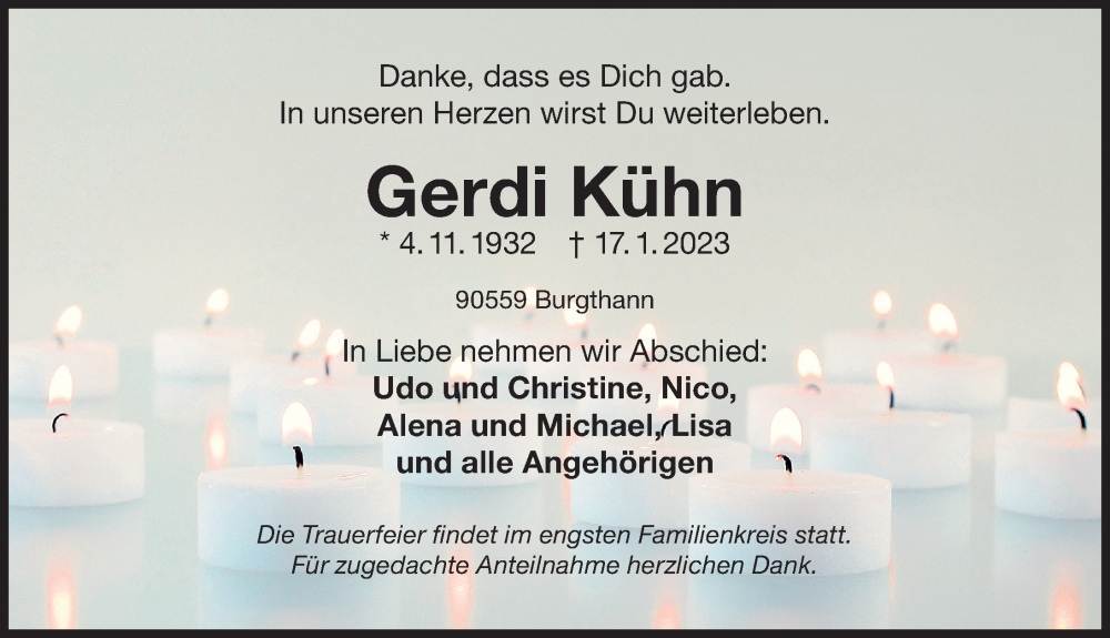  Traueranzeige für Gerdi Kühn vom 21.01.2023 aus Der Bote