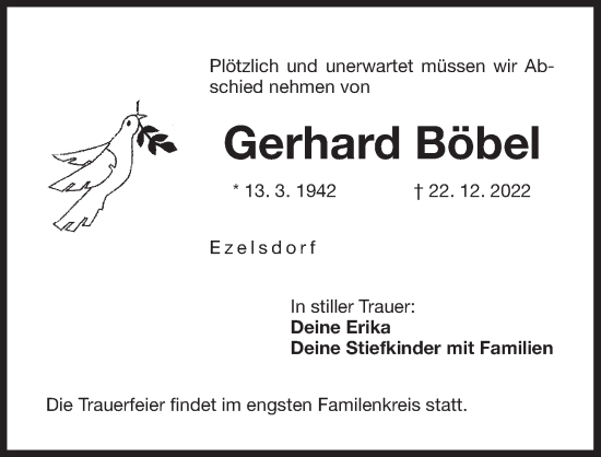 Traueranzeige von Gerhard Böbel von Der Bote