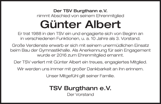 Traueranzeige von Günter Albert von Der Bote