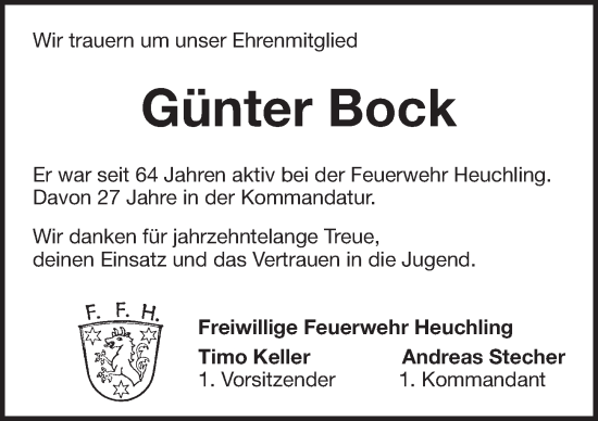 Traueranzeige von Günter Bock von Pegnitz-Zeitung