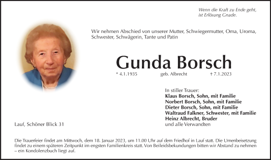 Traueranzeige von Gunda Borsch von Pegnitz-Zeitung