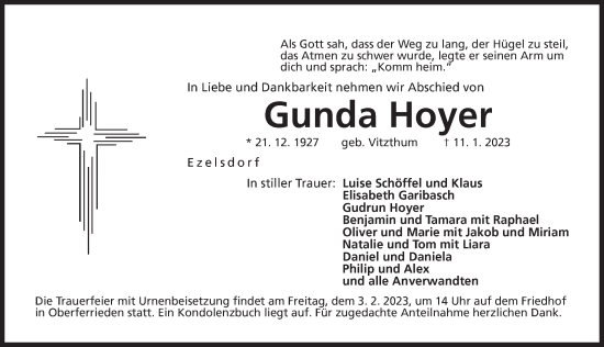 Traueranzeige von Gunda Hoyer von Der Bote