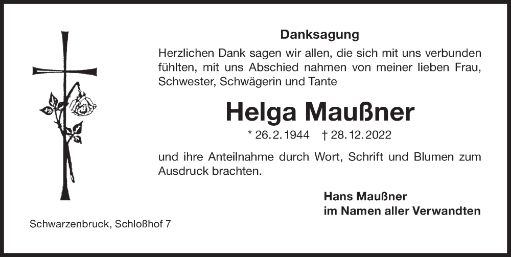  Traueranzeige für Helga Maußner vom 21.01.2023 aus Der Bote