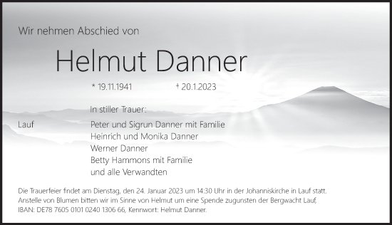 Traueranzeige von Helmut Danner von Pegnitz-Zeitung