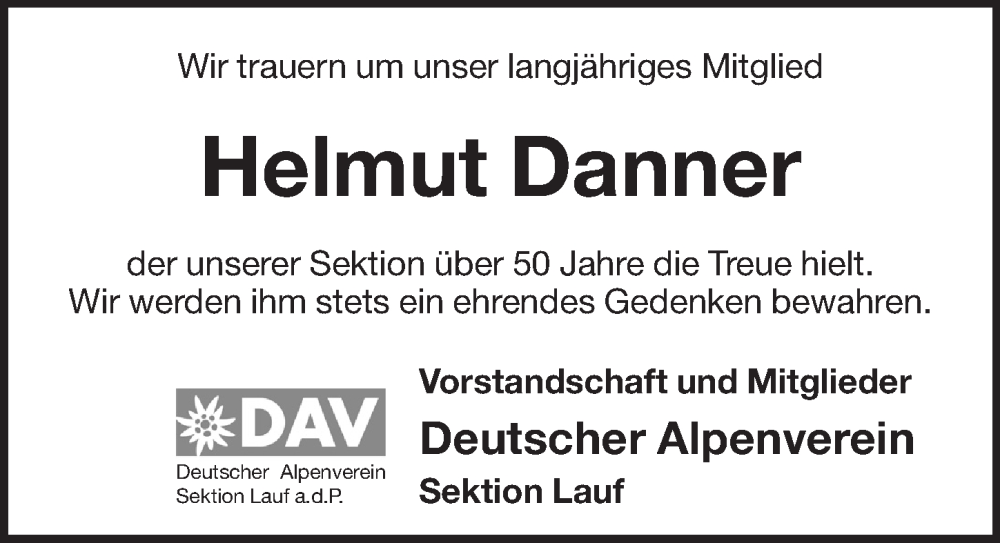  Traueranzeige für Helmut Danner vom 24.01.2023 aus Pegnitz-Zeitung