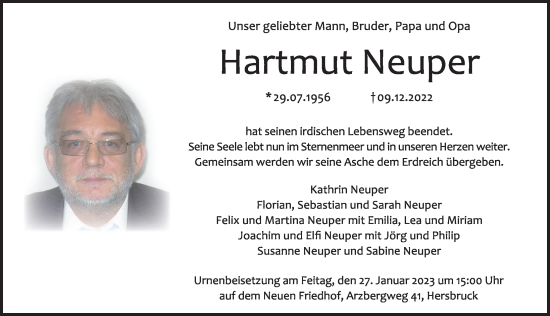 Traueranzeige von Helmut Neuper von Hersbrucker Zeitung Lokal