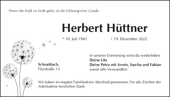 Traueranzeige von Herbert Hühner von Pegnitz-Zeitung