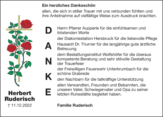 Traueranzeige von Herbert Ruderisch von Hersbrucker Zeitung Lokal