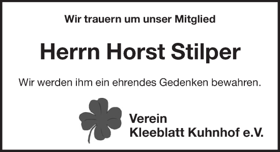 Traueranzeige von Horst Stilper von Pegnitz-Zeitung