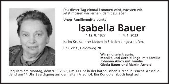 Traueranzeige von Isabella Bauer von Der Bote