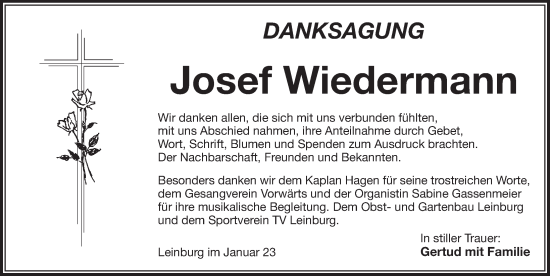 Traueranzeige von Josef Wiedermann von Pegnitz-Zeitung