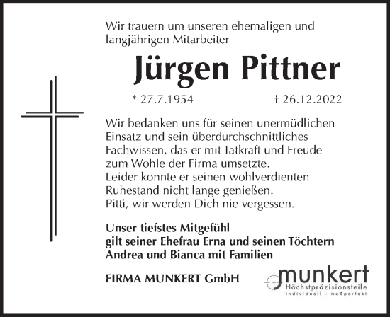 Traueranzeige von Jürgen Pittner von Pegnitz-Zeitung