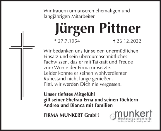 Traueranzeige von Jürgen Pittner von Der Bote