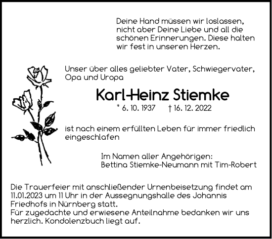 Traueranzeige von Karl-Heinz Stiemke von Der Bote