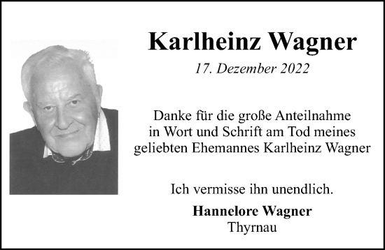 Traueranzeige von Karlheinz Wagner von Hersbrucker Zeitung Lokal