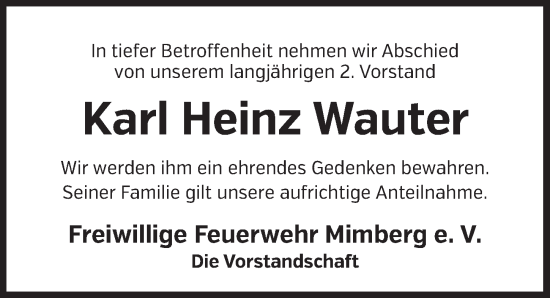 Traueranzeige von Karl Heinz Wauter von Der Bote