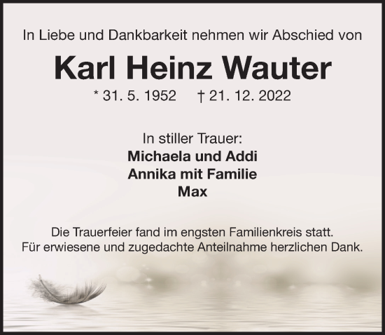 Traueranzeige von Karl Heinz Wauter von Der Bote