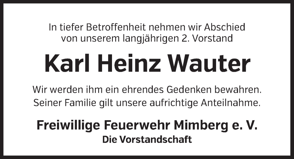  Traueranzeige für Karl Heinz Wauter vom 21.01.2023 aus Der Bote