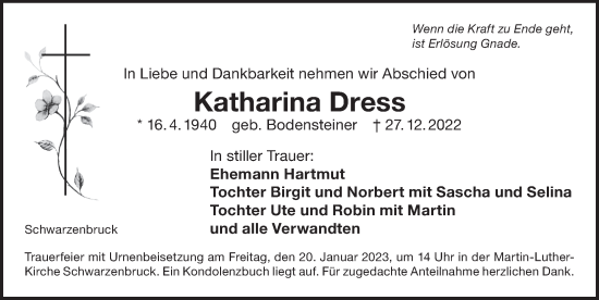 Traueranzeige von Katharina Dress von Der Bote