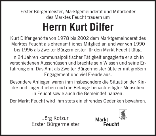 Traueranzeige von Kurt Dilfer von Der Bote