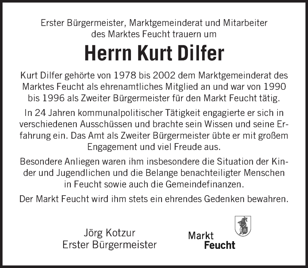  Traueranzeige für Kurt Dilfer vom 21.01.2023 aus Der Bote