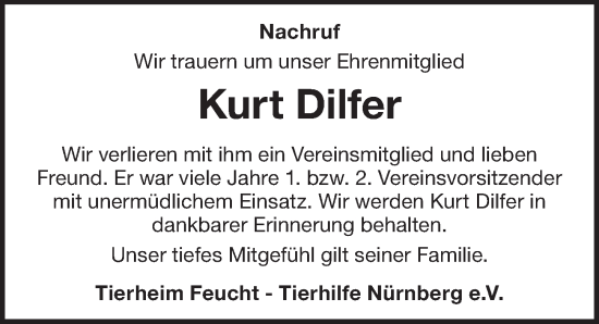 Traueranzeige von Kurt Dilfer von Der Bote