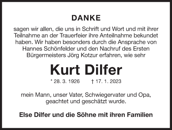 Traueranzeige von Kurt Dilfer von Der Bote