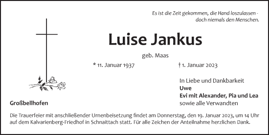 Traueranzeige von Luise Jankus von Pegnitz-Zeitung
