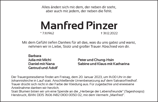 Traueranzeige von Manfred Pinzer von Pegnitz-Zeitung