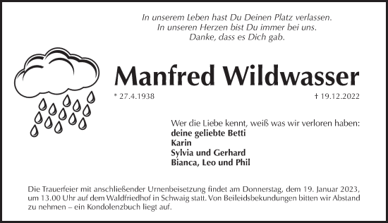 Traueranzeige von Manfred Wildwasser von Pegnitz-Zeitung