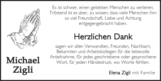 Traueranzeige von Michael Zigli von Pegnitz-Zeitung